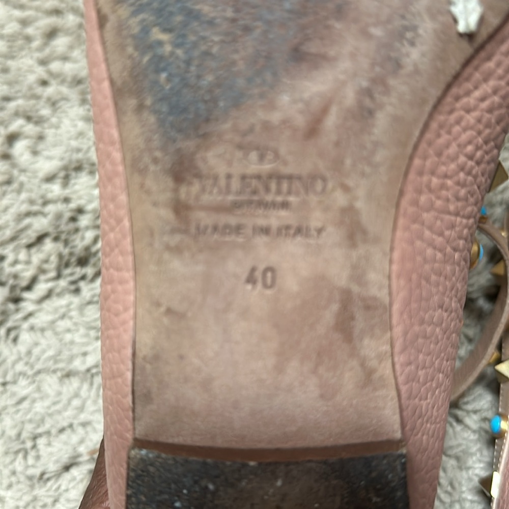 Valentino Beige Leather T Strap Rockstud Ballet Flats Size 40 - Picture 5 of 8